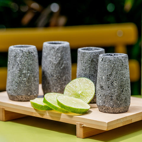 Stone Shot Glasses - Set of 4 - 1.5 Oz (Round) - MEXTEQUIL: MEXICRAFT IMPORTS LLC