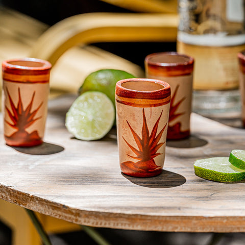 Terracotta Shot Glasses - Set of 4 - 2 Oz (Agave) - MEXTEQUIL: MEXICRAFT IMPORTS LLC