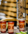 Terracotta Shot Glasses - Set of 4 - 2 Oz (Flowers) - MEXTEQUIL: MEXICRAFT IMPORTS LLC