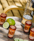 Terracotta Shot Glasses - Set of 4 - 2 Oz (Flowers) - MEXTEQUIL: MEXICRAFT IMPORTS LLC