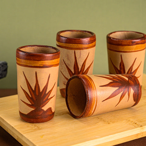 Terracotta Shot Glasses - Set of 4 - 2 Oz (Agave) - MEXTEQUIL: MEXICRAFT IMPORTS LLC