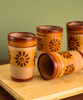 Terracotta Shot Glasses - Set of 4 - 2 Oz (Flowers) - MEXTEQUIL: MEXICRAFT IMPORTS LLC