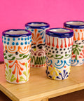 Talavera Shot Glasses - Set of 4 - 2 Oz (Colors Lace) - MEXTEQUIL: MEXICRAFT IMPORTS LLC