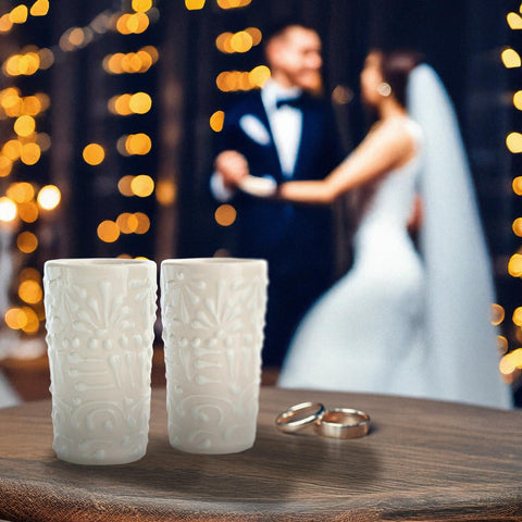 Elegant Wedding Favors: White Lace Talavera Shot Glasses - MEXTEQUIL