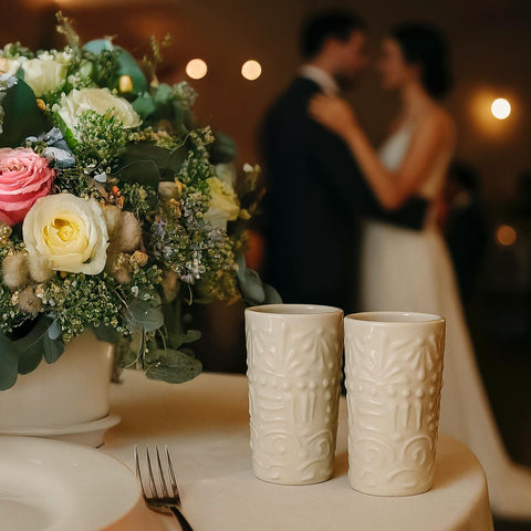 Elegant Wedding Favors: White Lace Talavera Shot Glasses - MEXTEQUIL