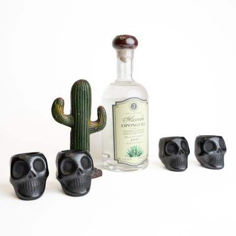 Black Clay Mexican Shot Glasses - Set of 4 - 2 Oz (Skull) - MEXTEQUIL: MEXICRAFT IMPORTS LLC