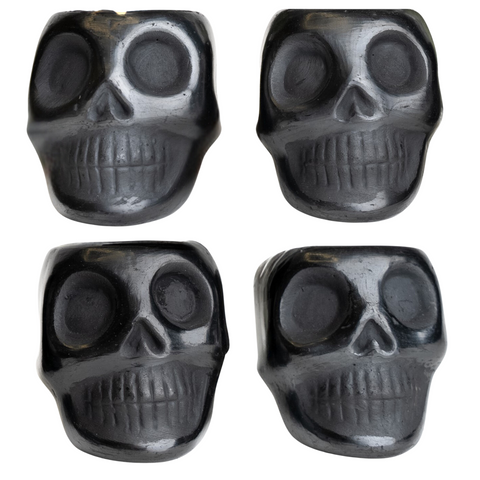 Black Clay Mexican Shot Glasses - Set of 4 - 2 Oz (Skull) - MEXTEQUIL: MEXICRAFT IMPORTS LLC