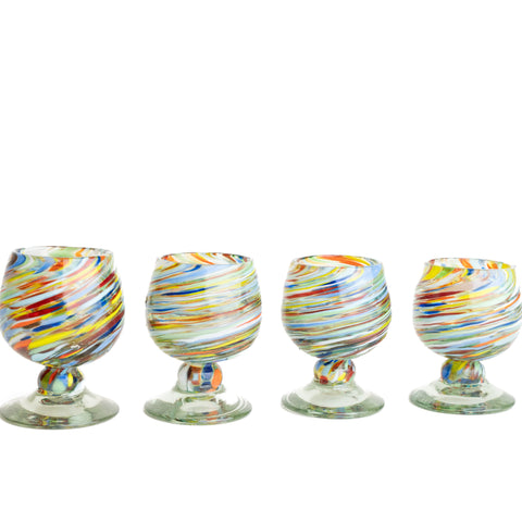 Mini Glass Snifters Hand Blown Shot Glasses - Set of 4 - 2 oz (Confetti Swirl) - MEXTEQUIL: MEXICRAFT IMPORTS LLC