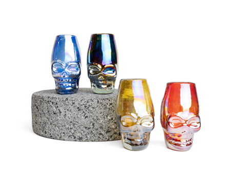 MEXTEQUIL - Mexican Hand Blown Skull Shot Glasses - Set of 4 pcs - 2 Oz (Colors) - MEXTEQUIL: MEXICRAFT IMPORTS LLC