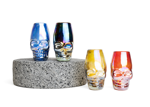 MEXTEQUIL - Mexican Hand Blown Skull Shot Glasses - Set of 4 pcs - 2 Oz (Colors) - MEXTEQUIL: MEXICRAFT IMPORTS LLC