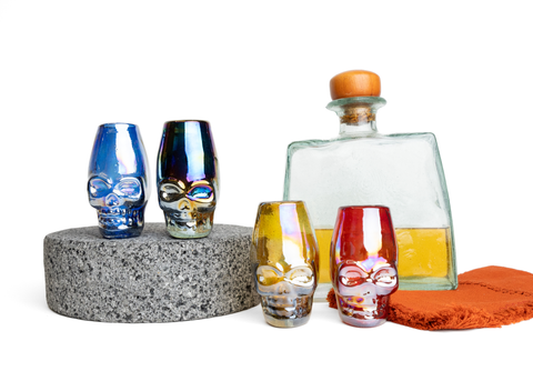 MEXTEQUIL - Mexican Hand Blown Skull Shot Glasses - Set of 4 pcs - 2 Oz (Colors) - MEXTEQUIL: MEXICRAFT IMPORTS LLC