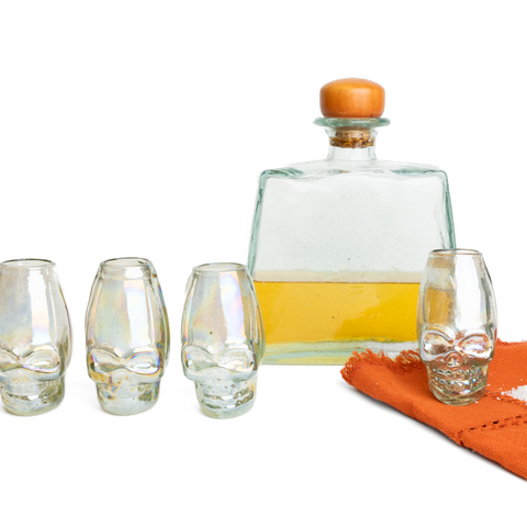 MEXTEQUIL - Mexican Hand Blown Skull Shot Glasses - Set of 4 pcs - 2 Oz (White) - MEXTEQUIL: MEXICRAFT IMPORTS LLC