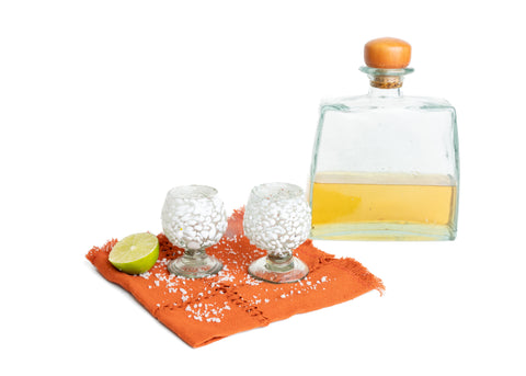 Mini Glass Snifters Hand Blown Shot Glasses - Set of 4 - 2 oz (White Confetti) - MEXTEQUIL: MEXICRAFT IMPORTS LLC