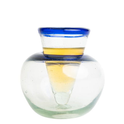 Hand Blown Shot Glass with Cooler- 2 Oz (Blue Rim) - MEXTEQUIL: MEXICRAFT IMPORTS LLC