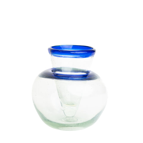 Hand Blown Shot Glass with Cooler- 2 Oz (Blue Rim) - MEXTEQUIL: MEXICRAFT IMPORTS LLC