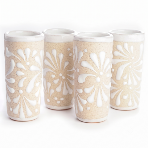 MEXTEQUIL Handcrafted Floral Ceramic Shot Glasses – Traditional Mexican Design, Set of 4