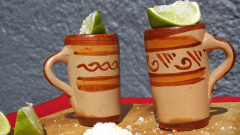 Terracotta Shot Glasses - Set of 4 - 2 Oz (With Handle) - MEXTEQUIL: MEXICRAFT IMPORTS LLC