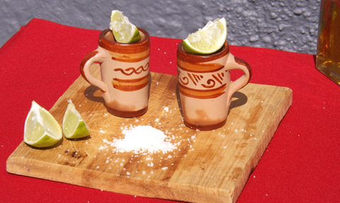 Terracotta Shot Glasses - Set of 4 - 2 Oz (With Handle) - MEXTEQUIL: MEXICRAFT IMPORTS LLC