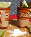 Terracotta Shot Glasses - Set of 4 - 2 Oz (With Handle) - MEXTEQUIL: MEXICRAFT IMPORTS LLC