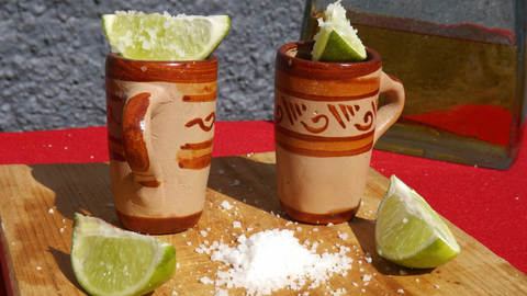 Terracotta Shot Glasses - Set of 4 - 2 Oz (With Handle) - MEXTEQUIL: MEXICRAFT IMPORTS LLC