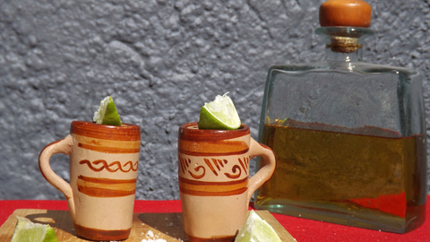 Terracotta Shot Glasses - Set of 4 - 2 Oz (With Handle) - MEXTEQUIL: MEXICRAFT IMPORTS LLC