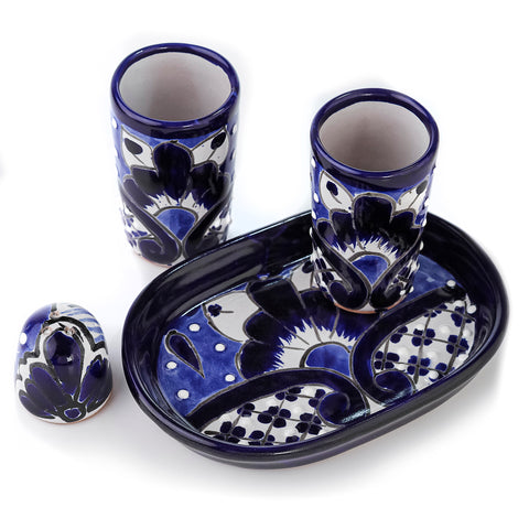 Juego de 2 vasos tequileros con salero y bandeja - 60 mL - Azul 