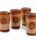 Handcrafted Canelo Clay Terracotta Shot Glasses – Flowers | Set of 4 | 2 oz - MEXTEQUIL