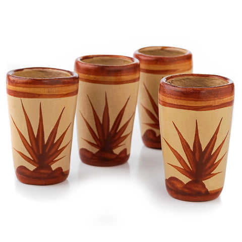 Handcrafted Canelo Clay Terracotta Shot Glasses – Agave | Set of 4 | 2 oz - MEXTEQUIL