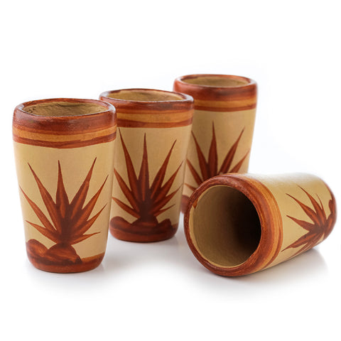 Handcrafted Canelo Clay Terracotta Shot Glasses – Agave | Set of 4 | 2 oz - MEXTEQUIL