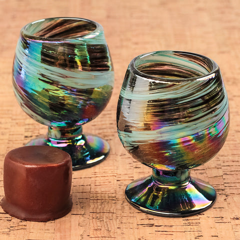 Mini Glass Snifters Hand Blown Shot Glasses - Set of 4 - 2 oz (Aurora Borealis) - MEXTEQUIL: MEXICRAFT IMPORTS LLC