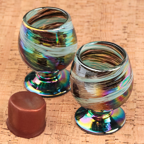 Mini Glass Snifters Hand Blown Shot Glasses - Set of 4 - 2 oz (Aurora Borealis) - MEXTEQUIL: MEXICRAFT IMPORTS LLC