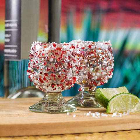 Mini Glass Snifters Hand Blown Shot Glasses - Set of 4 - 2 oz (Confetti Red & White) - MEXTEQUIL: MEXICRAFT IMPORTS LLC