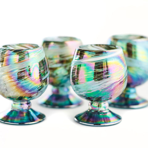 Mini Glass Snifters Hand Blown Shot Glasses - Set of 4 - 2 oz (Aurora Borealis) - MEXTEQUIL: MEXICRAFT IMPORTS LLC