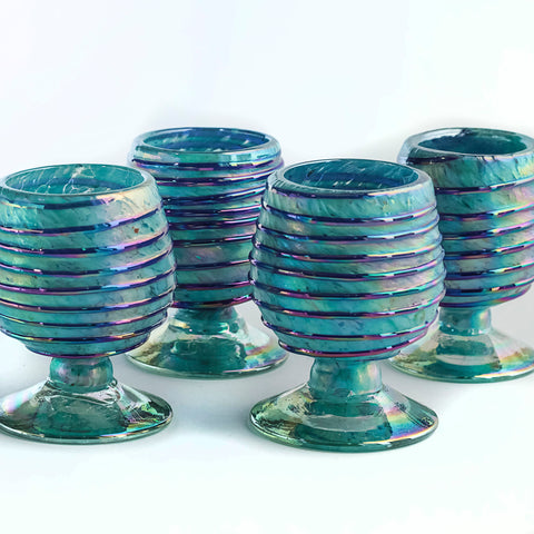 Mini Glass Snifters Hand Blown Shot Glasses - Set of 4 - 2 oz (Sapphire Spiral) - MEXTEQUIL: MEXICRAFT IMPORTS LLC