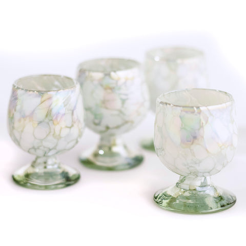 Mini Glass Snifters Hand Blown Shot Glasses - Set of 4 - 2 oz (White Spots) - MEXTEQUIL: MEXICRAFT IMPORTS LLC