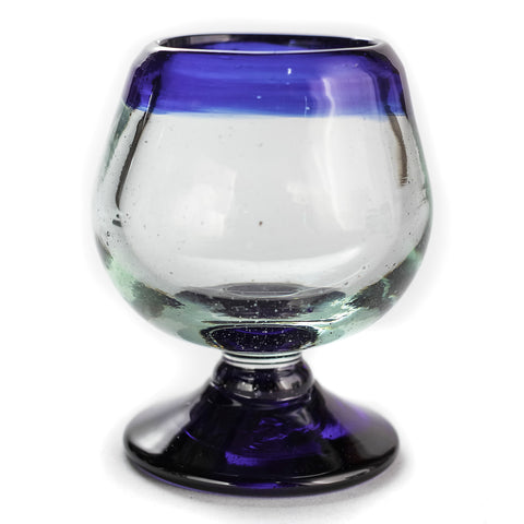 Mini Glass Snifters Hand Blown Shot Glasses - Set of 4 - 2 oz (Cobalt Blue Rim) - MEXTEQUIL: MEXICRAFT IMPORTS LLC