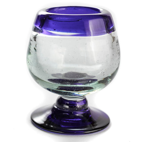 Mini Glass Snifters Hand Blown Shot Glasses - Set of 4 - 2 oz (Cobalt Blue Rim) - MEXTEQUIL: MEXICRAFT IMPORTS LLC