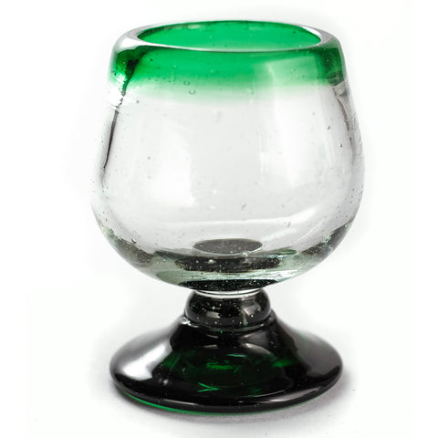 Mini Glass Snifters Hand Blown Shot Glasses - Set of 4 - 2 oz (Green Rim) - MEXTEQUIL: MEXICRAFT IMPORTS LLC