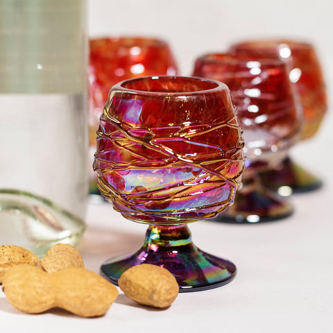 Mini Glass Snifters Hand Blown Shot Glasses - Set of 4 - 2 oz (Diamond) - MEXTEQUIL: MEXICRAFT IMPORTS LLC