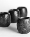 Black Clay Mexican Shot Glasses - Set of 4 - 2 Oz (Barrel) - MEXTEQUIL: MEXICRAFT IMPORTS LLC