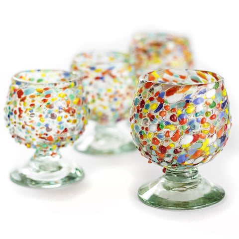 Mini Glass Snifters Hand Blown Shot Glasses - Set of 4 - 2 oz (Conffeti) - MEXTEQUIL: MEXICRAFT IMPORTS LLC