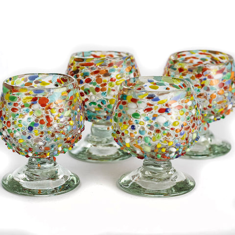 Mini Glass Snifters Hand Blown Shot Glasses - Set of 4 - 2 oz (Conffeti) - MEXTEQUIL: MEXICRAFT IMPORTS LLC