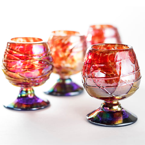 Mini Glass Snifters Hand Blown Shot Glasses - Set of 4 - 2 oz (Diamond) - MEXTEQUIL: MEXICRAFT IMPORTS LLC