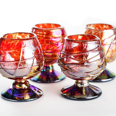 Mini Glass Snifters Hand Blown Shot Glasses - Set of 4 - 2 oz (Diamond) - MEXTEQUIL: MEXICRAFT IMPORTS LLC