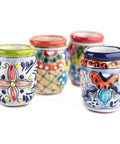 Talavera Shot Glasses - Set of 4 - 2 Oz (Barrel Rim Colors) - MEXTEQUIL: MEXICRAFT IMPORTS LLC