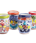 Talavera Shot Glasses - Set of 4 - 2 Oz (Barrel Rim Colors) - MEXTEQUIL: MEXICRAFT IMPORTS LLC