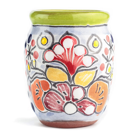 Talavera Shot Glasses - Set of 4 - 2 Oz (Barrel Rim Colors) - MEXTEQUIL: MEXICRAFT IMPORTS LLC