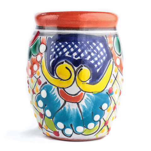 Talavera Shot Glasses - Set of 4 - 2 Oz (Barrel Rim Colors) - MEXTEQUIL: MEXICRAFT IMPORTS LLC