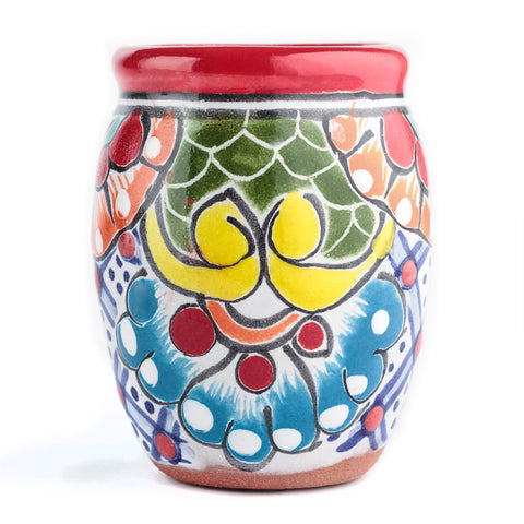 Talavera Shot Glasses - Set of 4 - 2 Oz (Barrel Rim Colors) - MEXTEQUIL: MEXICRAFT IMPORTS LLC