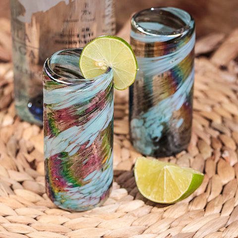 Hand Blown Shot Glasses - Set of 4 - 2 Oz (Aurora Borealis) - MEXTEQUIL: MEXICRAFT IMPORTS LLC